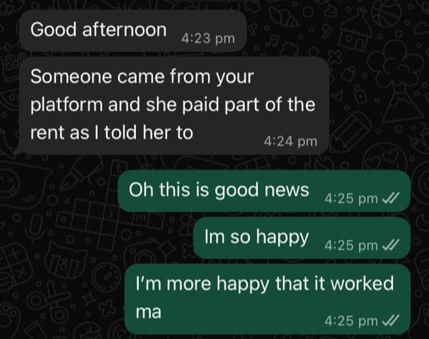 WhatsApp testimonial from Verified User
